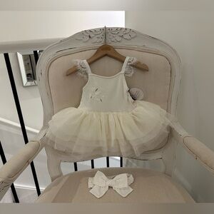 🩰 0~3 Mth Ivory Multi Tiered Tulle Fancy Baby Dress with Bow NWT
